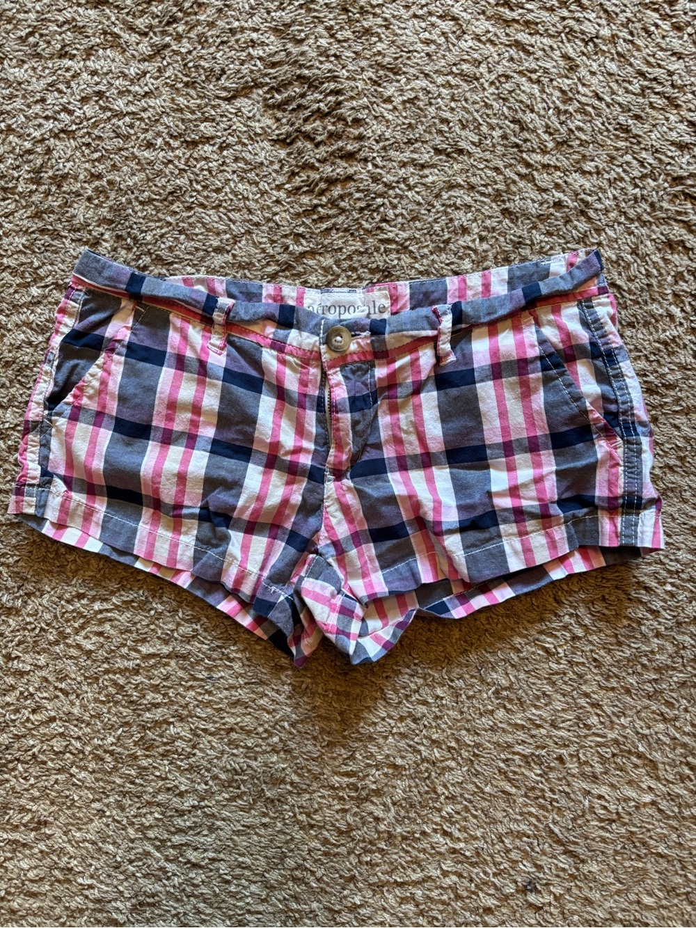 Aeropostale Pink and Navy Plaid Women’s Jean Shorts